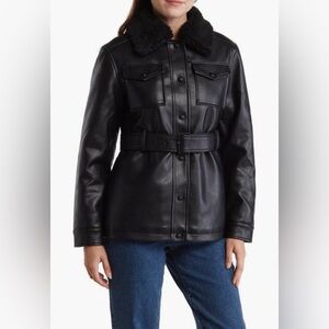 NWT $258 Rebecca Minkoff Faux Leather Jacket with Faux Shearling Collar - Large!